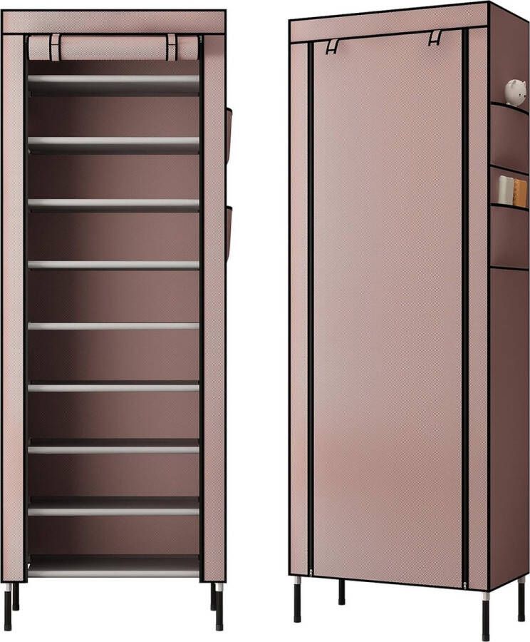 10 lagen 16 mm extra dikke palen stevige schoenenkast toren opslag organizer schoenenrek standaard 60 x 28 x 170 cm met extra dikke 420D Oxford-stof stofdichte hoes voor maximaal 30 paar schoenen (bruin)