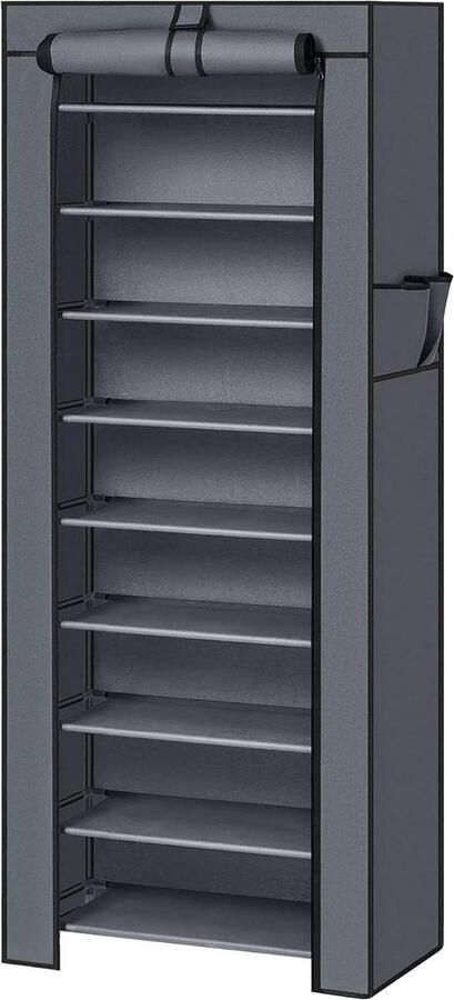 10 lagen schoenenrek stofdichte plank 160 x 58 x 28 cm Grijs RXJ10G ruimte voor ca. 27 paar schoenen