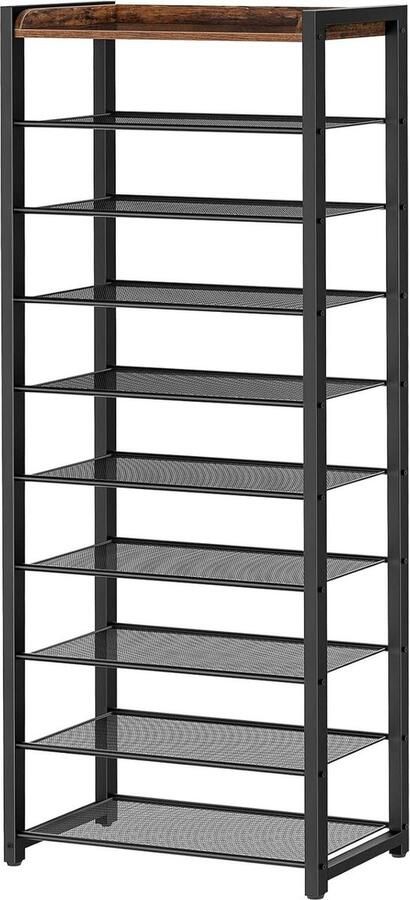 10-niveaus smal schoenenrek 18-25 paar ruimtebesparend ingang hal woonkamer donkerbruin-zwart