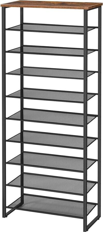 10-niveaus smal schoenenrek voor 22-30 paar schoenen metaal vintage bruin-zwart EBF601XJ01
