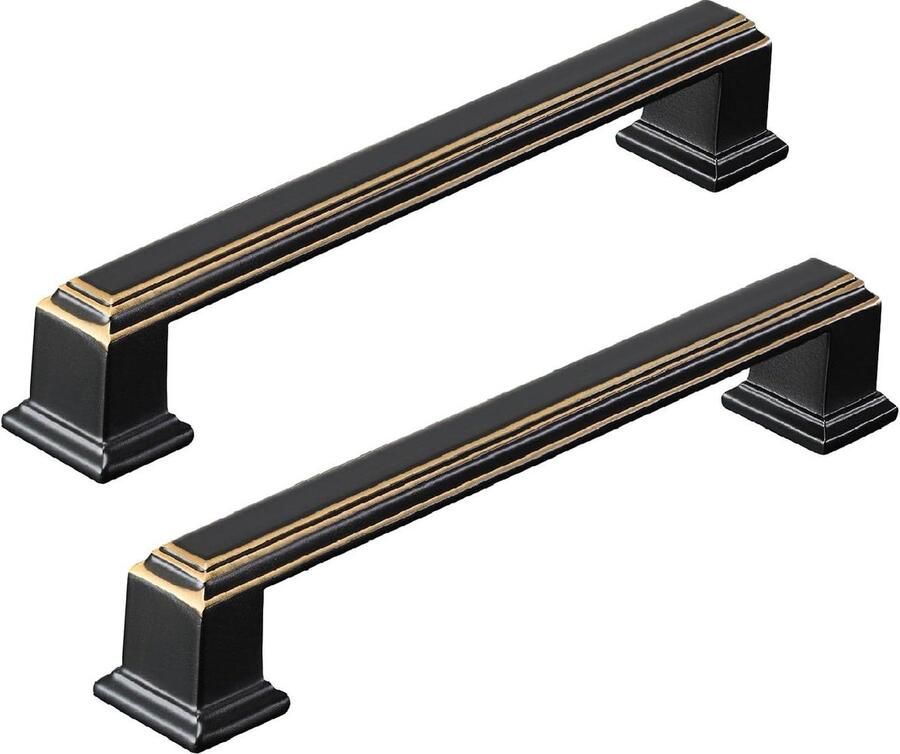 10 Pack 96mm Gatafstand Robuuste Zwart en Goud Keukengrepen Ladegrepen Kastgrepen
