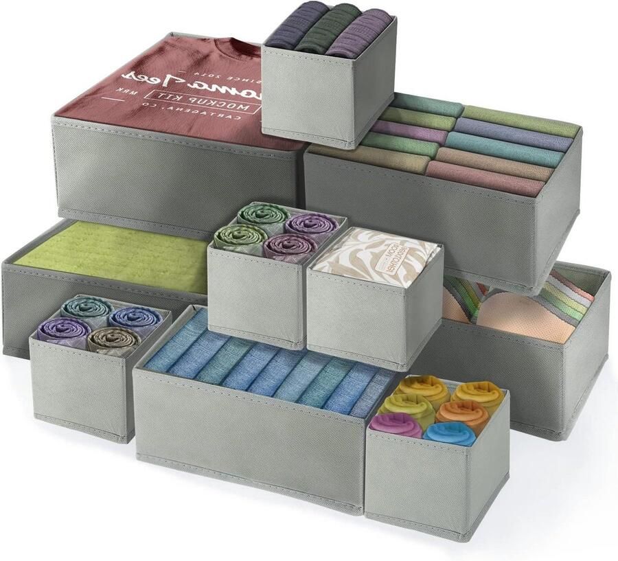 10-Pack Drawer Storage Boxes Non-Woven Fabric Foldable Breathable Organiser for Clothes Underwear and Socks