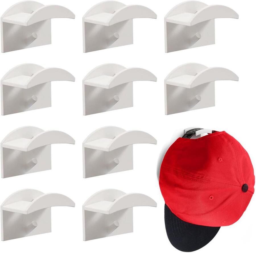 10-pack zelfklevende hoedenrekken hoedenhaken aan de muur te bevestigen hoedenrekken organizers sterke haken voor baseballpetten multifunctionele haken geschikt voor deuren kledingkasten kantoren slaapkamers