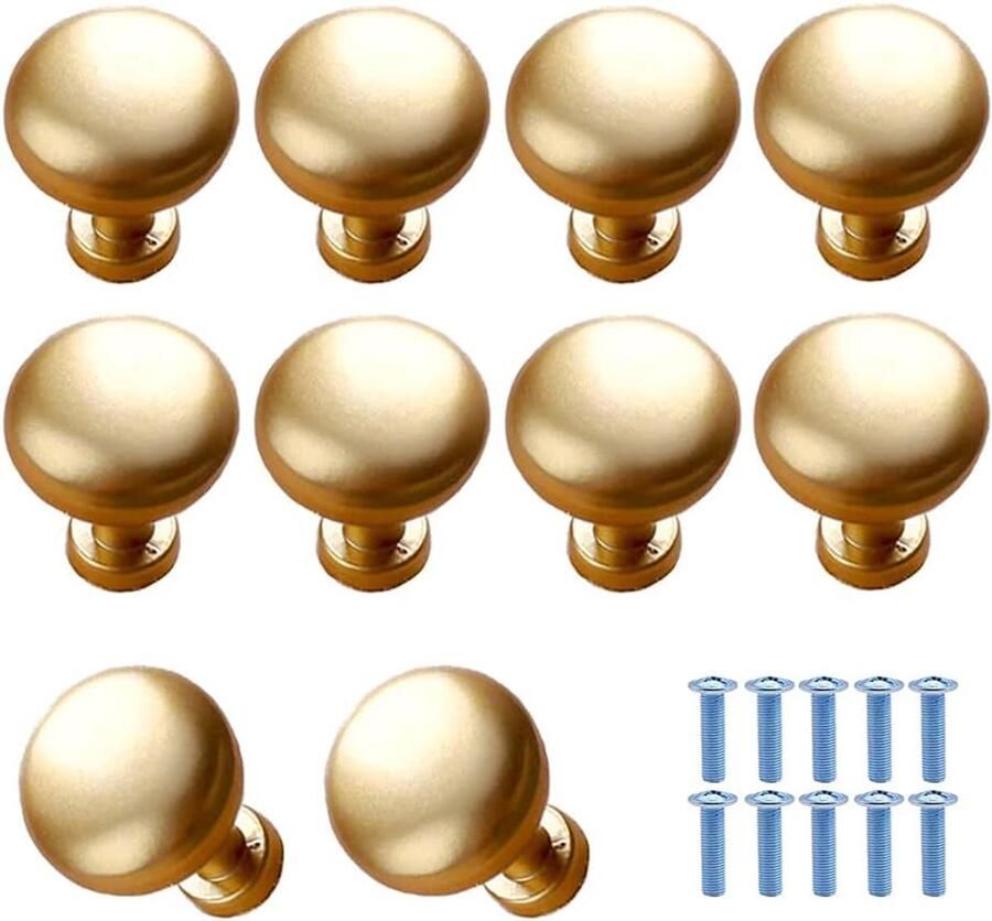 10 Pcs Cabinet Knobs Gold Furniture Knob Round Drawer Handles Aluminium Alloy with Screw voor Keuken Cabinets Kledingkast Lade