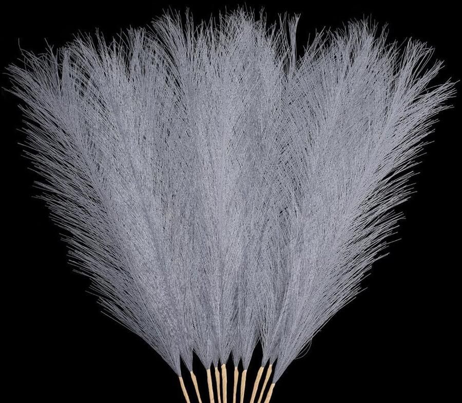 10 Pcs Faux Pampas Grass Grijze Pampas Grassen Decor Korte Kunstmatige Fluffige Pampas Grassen Nep Pampas Grassen Nep Pampas Grassen Boeket Planten Vaas Vuller voor Thuis Bruiloft Feest Tafel Boho