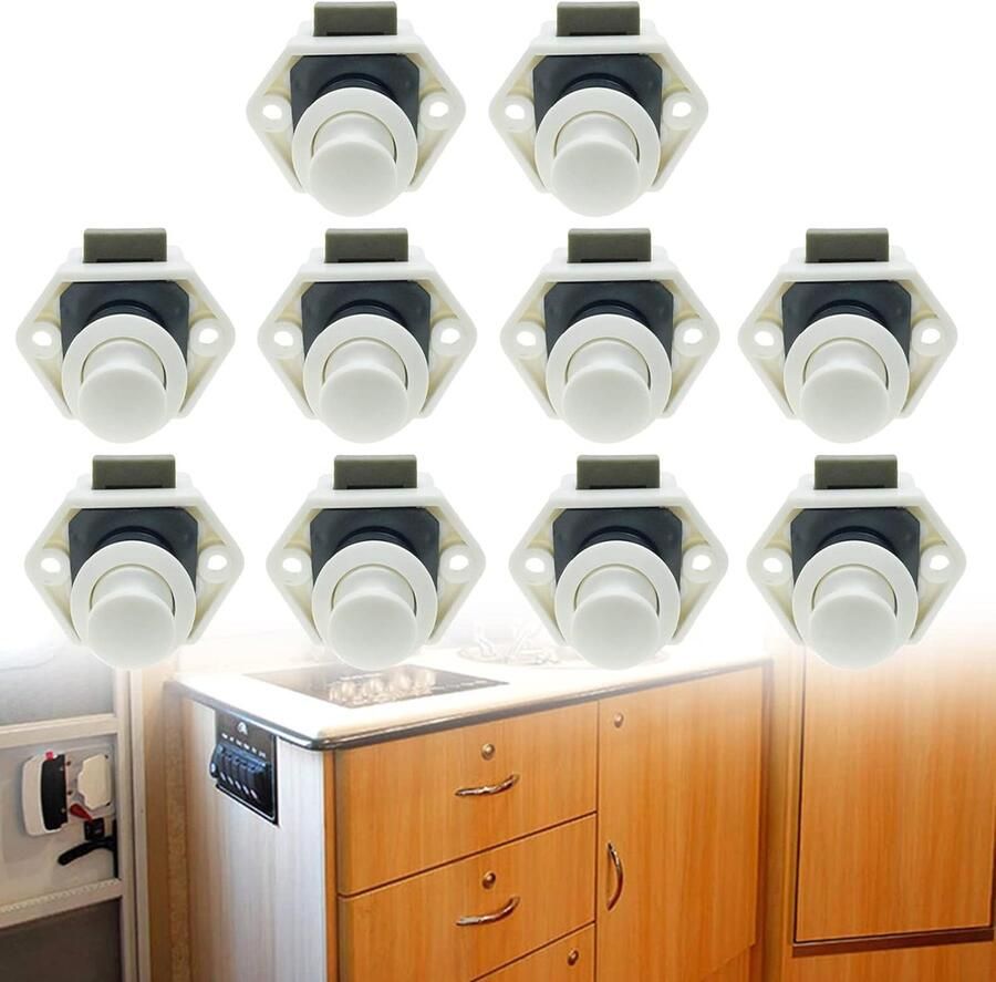 10 Pcs Push Button Catch Deurslot Metaal Push Button Rotary Knop Lock voor RV Caravan Yacht Lade Kastdeur (Wit)