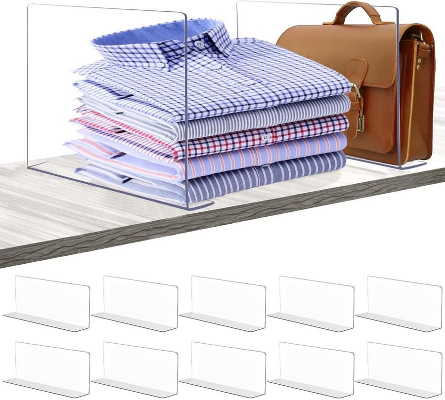 10 Pieces Divider Shelf Clear Shelves Dividers Multifunctional Shelf Divider Adjustable Plastic Transparent Dividers Wardrobe Shelf Dividers for Bedroom Kitchen Office