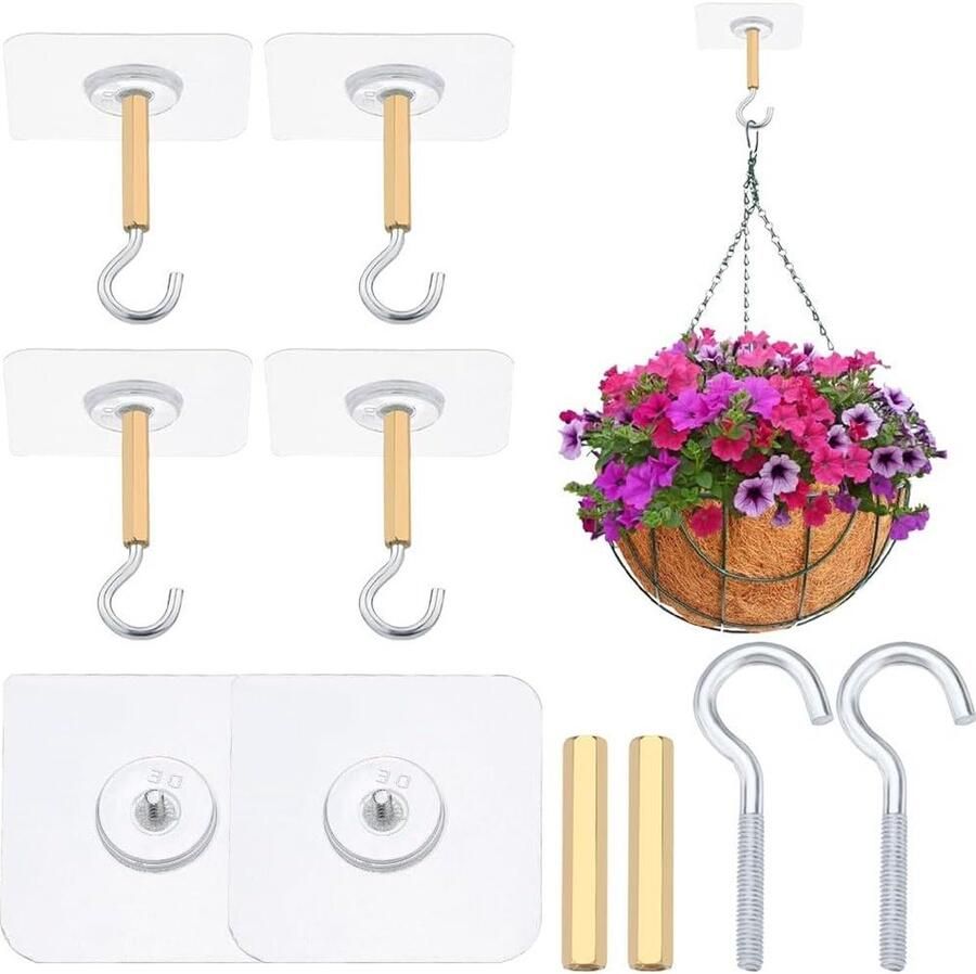 Plafond Opknoping Haak Set van 10 Max 11Ib Plastic Platina Utility Hangers Geen Boor Ijzer Schroef Muur Zelfklevende Haken Lantaarn Kroonluchter
