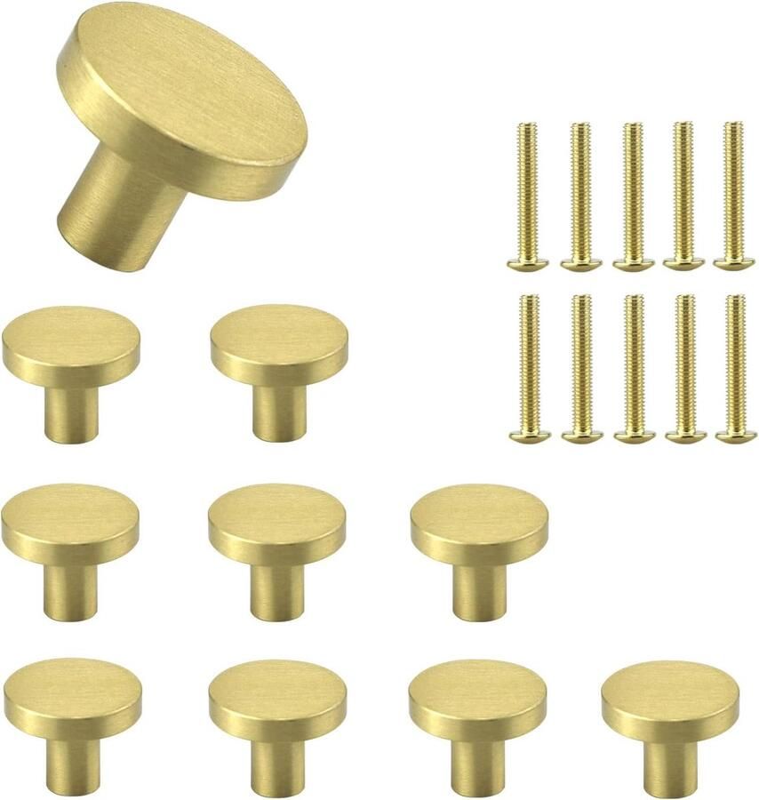 10 Sets Solid Brass Door Knobs Round Drawer Handles Single Hole Metal Hitches Voor Cabinets Keuken Cabinets Schoen Cabinets Kasten Lade (20x20mm Goud)