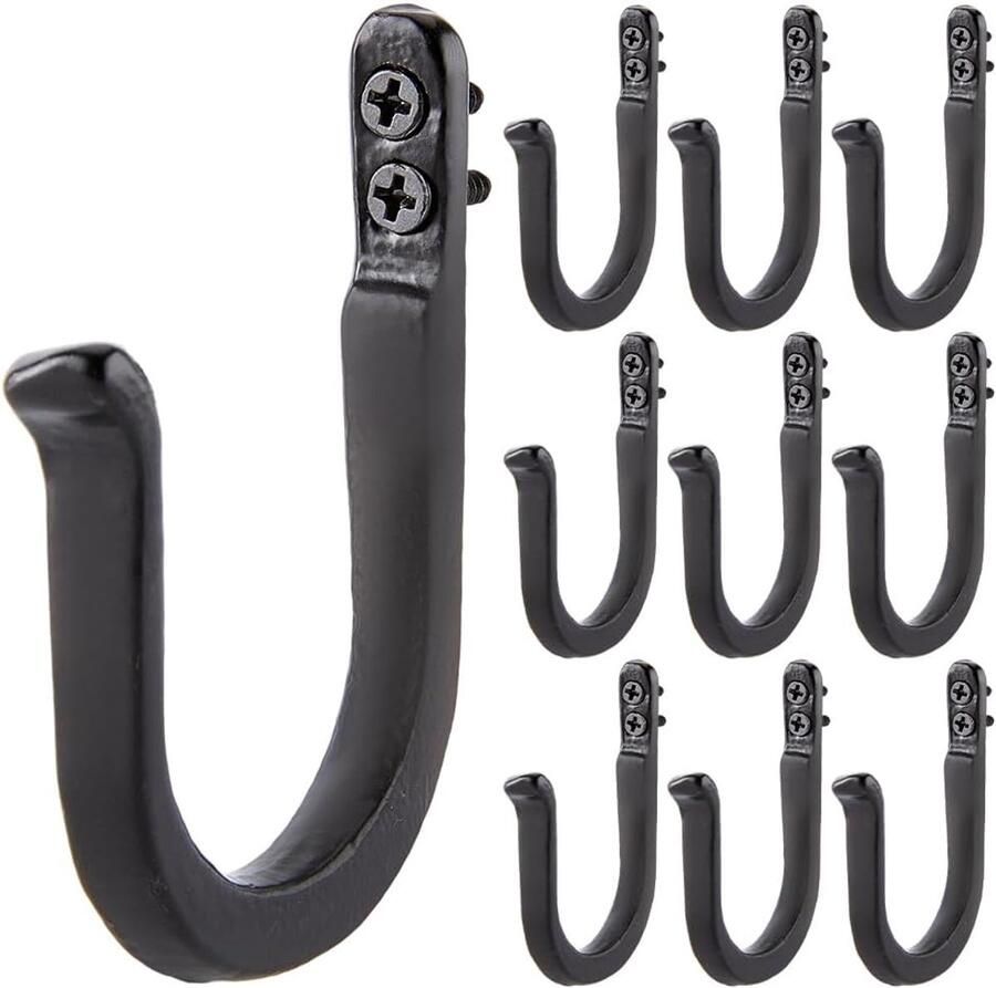 10 Sets Zwarte IJzeren Haken Wandgemonteerde Haken met Schroeven Kleding Towel Kapstok Hanger Organizer voor Tassen Hoed Handtas Hondenriemen Koffiemokken
