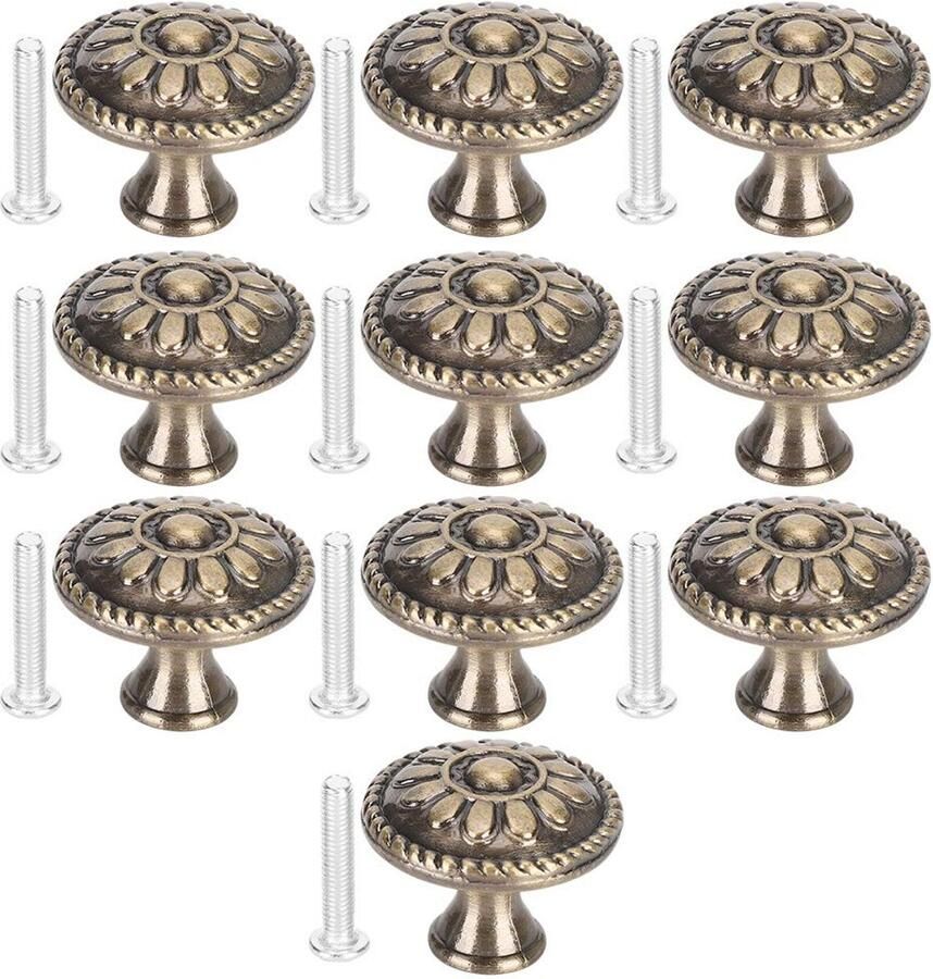10 stks Antiek Messing Keukenkast Knoppen Pull Vintage Lade en Dressoir Ronde Handgrepen Knop Kast Lade Trek Handvat Knop met Schroeven