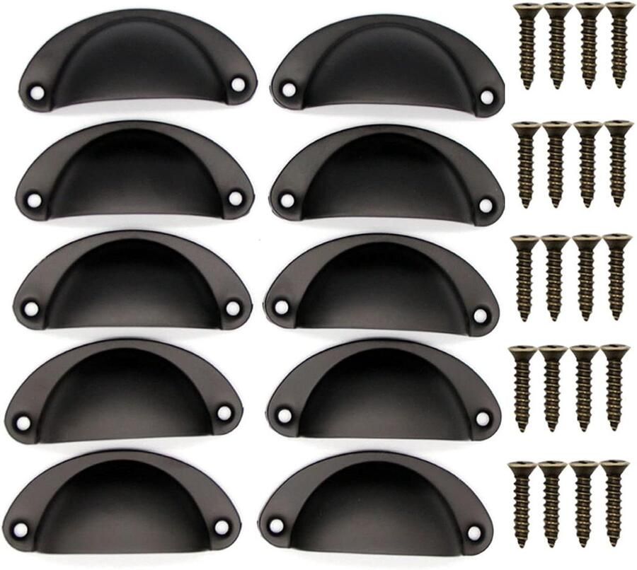 10 Stukken Handvat Shell Handvat Laden Antieke Vintage Handvat voor in Moderne Meubels Kasten Deuren Lades (Zwart)