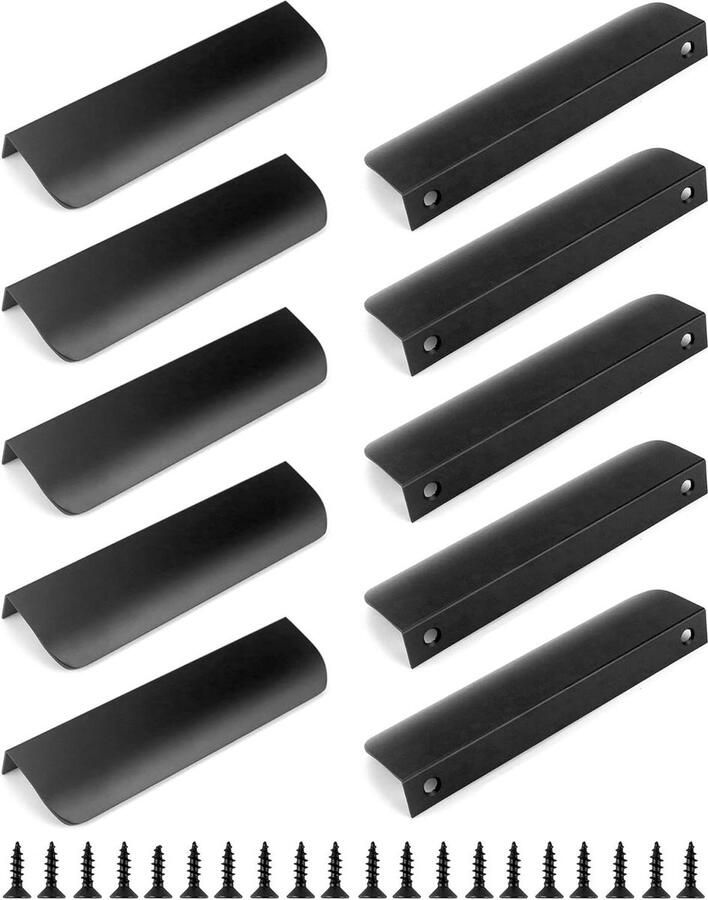 10 stuks 150 mm gebogen meubelgrepen gatafstand 128 mm moderne aluminium kast trekt zwart voor kast kledingkast slaapkamer badkamer