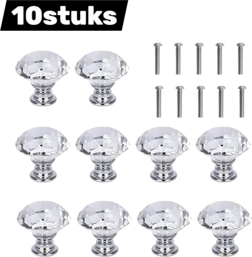 10 stuks 30 mm Ruitvormig kristalglas Handgrepen voor lades keukenkasten dressoirs kledingkasten Handgrepen voor deksels van sieradendozen Enkel gat Wit helder
