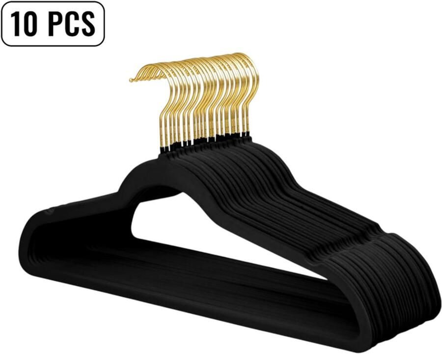 10 stuks ABS flocking antislip hanger 42 cm zwart gouden haak fluwelen kledingrek voor in de kledingkast geschikt voor het opbergen van kleding in de slaapkamer en kledingwinkel bespaart ruimte in de kledingkast