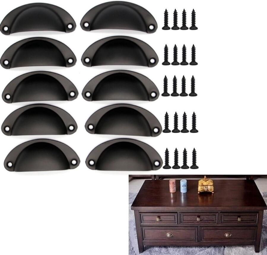 10 stuks antieke handgreep schelpgreep ijzeren handgreep schelpgreep metalen vintage ladegreep antiek slijtvast en roestvrij zwart 81*35mm geschikt voor kaptafels keukenkastladen