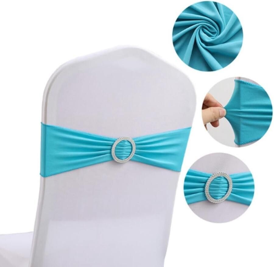 10 stuks (blauw meer)spandex stretch stoel sjerpen strikken elastische stoelhoes banden stropdassen met gesp schuif elastische stoel stropdassen voor bruiloft feest receptie evenementen universele ceremonie banket decoraties