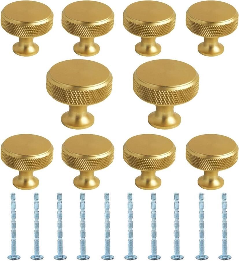 10 stuks champagne gouden meubelknoppen stanggreep gekartelde keukenkastknoppen met schroeven