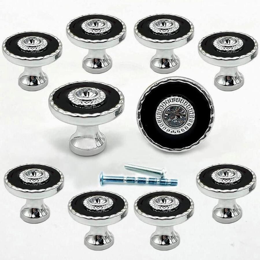 10 stuks glanzend kristal zilveren ladeknoppen sprankelende edelstenen ronde dressoirknoppen modern en elegant wit meubeldecor trekt voor doe-het-zelf thuiskantoor (zilver)