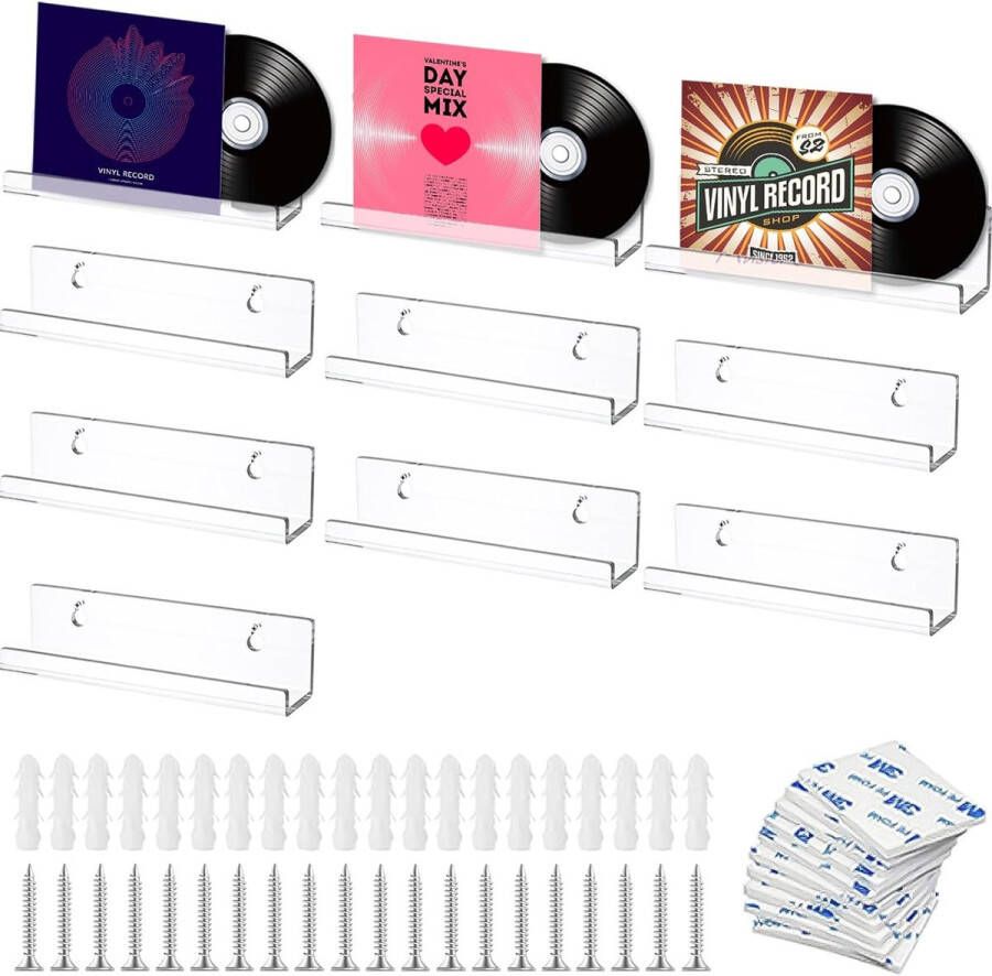 10 stuks grammofoonplaten wandhouders vinyl wandhouders 10 x 3 5 x 3 cm vinylplaatstandaard grammofoonplaatstandaard voor weergave verzameling (transparant)