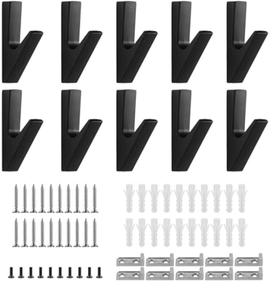 10 stuks haken voor garderobe aluminium handdoekhaken akoestische panelen zwart met montageaccessoires wandhaken garderobe voor slaapkamer keuken badkamer