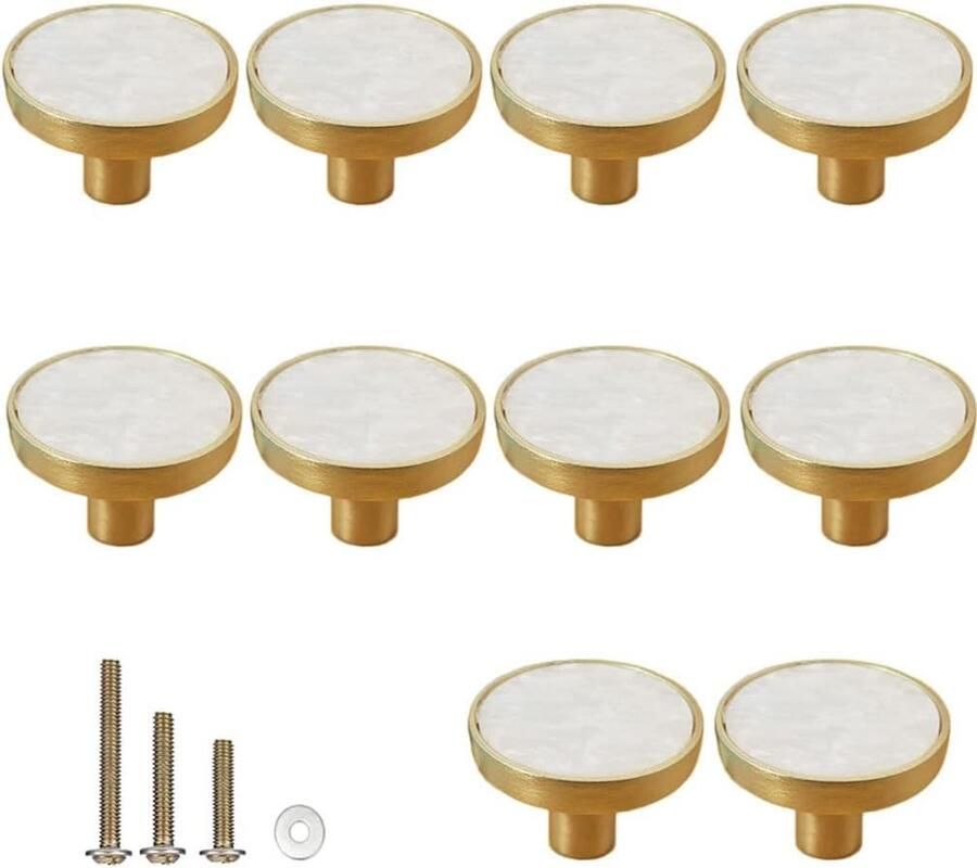 10 stuks Handgreep Kastknop Meubelknop Kastknoppen Geschikt Voor kast Hand Grepen Ladeknop Geel brons Geschikt Voor Kast Keukenkast Lade Of Deurtje 32mm sneeuwwit