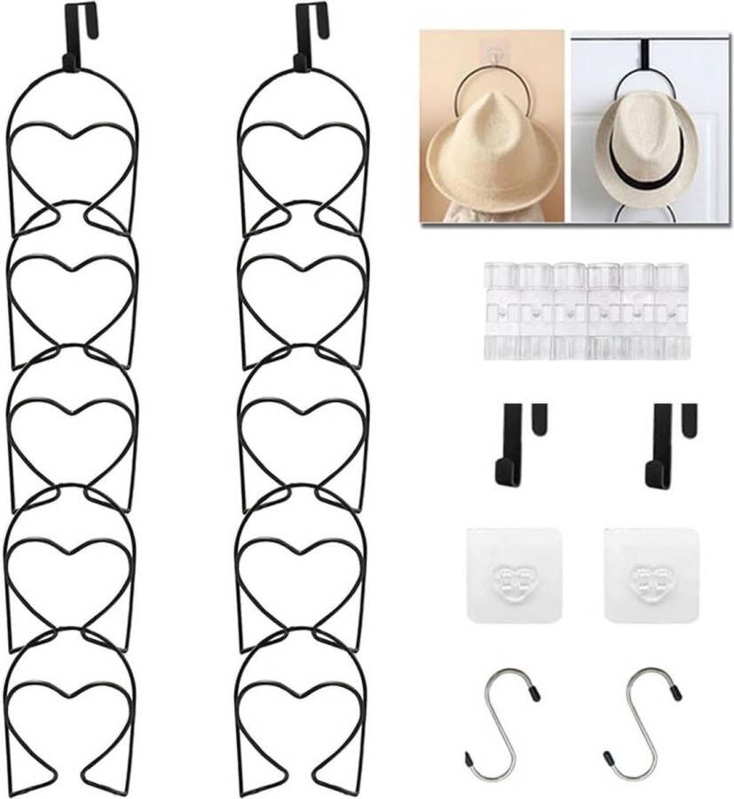 10 stuks honkbalpettenhouders voor kast deur hoed rek hangende verstelbare hoedhouder voor sjaals handtassen handdoeken kleding stropdassen met haken om op te hangen zwart