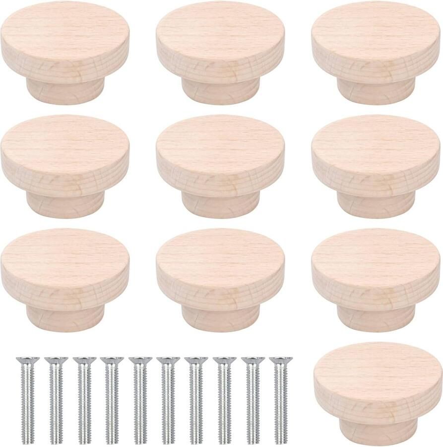 10 Stuks Houten Ladegrepen Ronde Meubelknoppen voor Kast en Keuken 50 x 25 mm