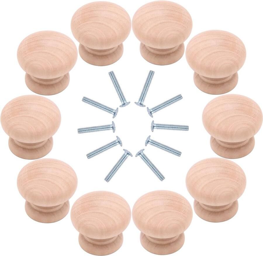 10 Stuks Houten Meubelknoppen 35 mm Duurzame Ladeknoppen voor Kasten en Deuren