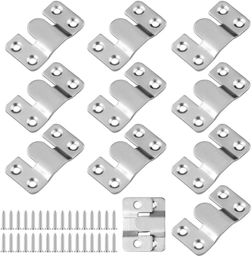10 stuks inbouwbeugels met schroeven 55 x 30 mm meubelbevestigingshaken van roestvrij staal in elkaar grijpende gesphaken voor bank fotolijst spiegel zilveren fotolijstbeugel