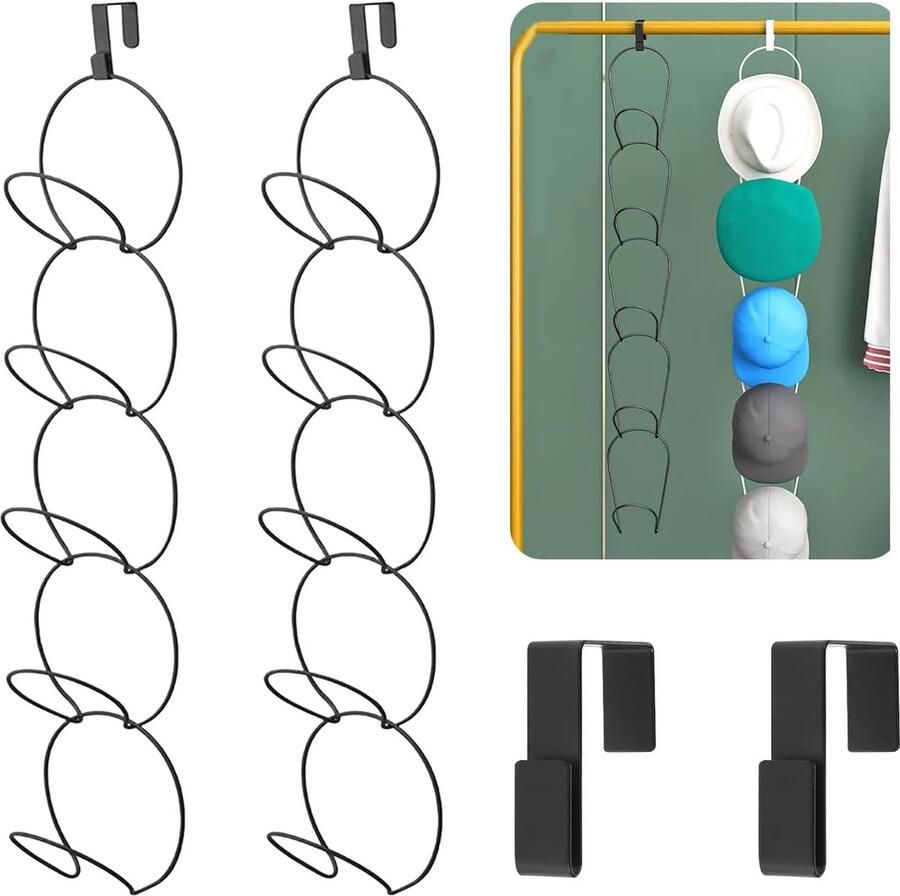 10 stuks kaphouder wandkaporganizer afneembare pet opbergmuts mutshouder met 2 deurhaken voor hoed tas stropdassen sjaals handtassen (zwart)