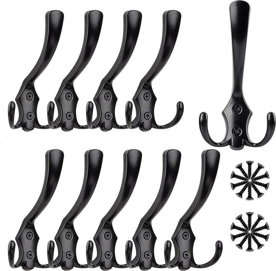 10 stuks kapstokhaak drievoudige haak Wandmontage kapstokken kapstok hal entree kamer verchroomd drievoudige haken jassen hoeden Kapstok