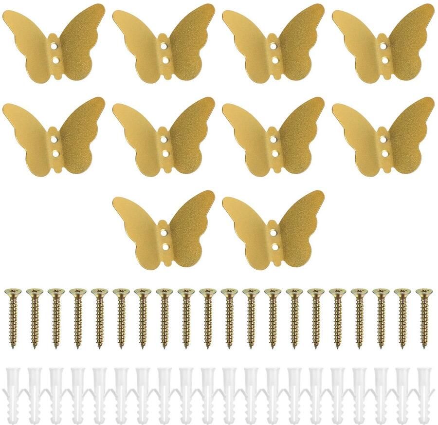 10 stuks. Kapstokhaken Goud Kapstokhaken Wandhaken Creatieve Vlinderhaken Garderobe Kapstokhaken voor Jassen Sjaals Handdoeken Slaapkamer Badkamer Decoratie Goud