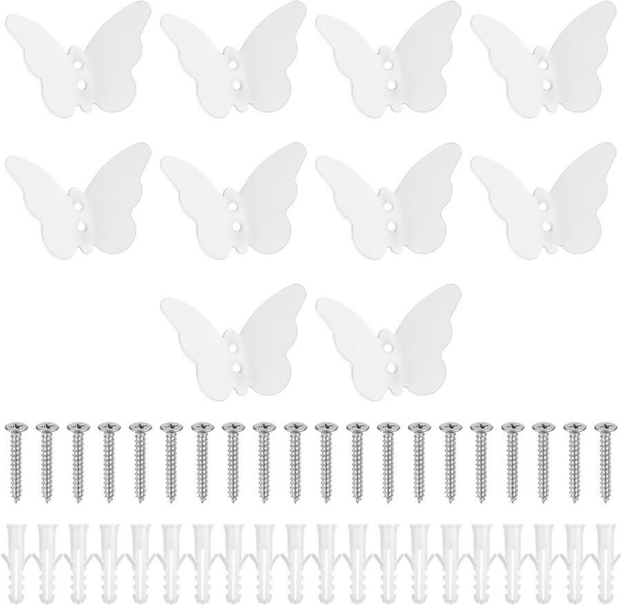 10 stuks. Kapstokhaken wit kapstokhaken wandhaken creatieve vlinderhaken kapstokhaken voor jassen mantels sjaals handdoeken slaapkamer badkamerdecoratie wit