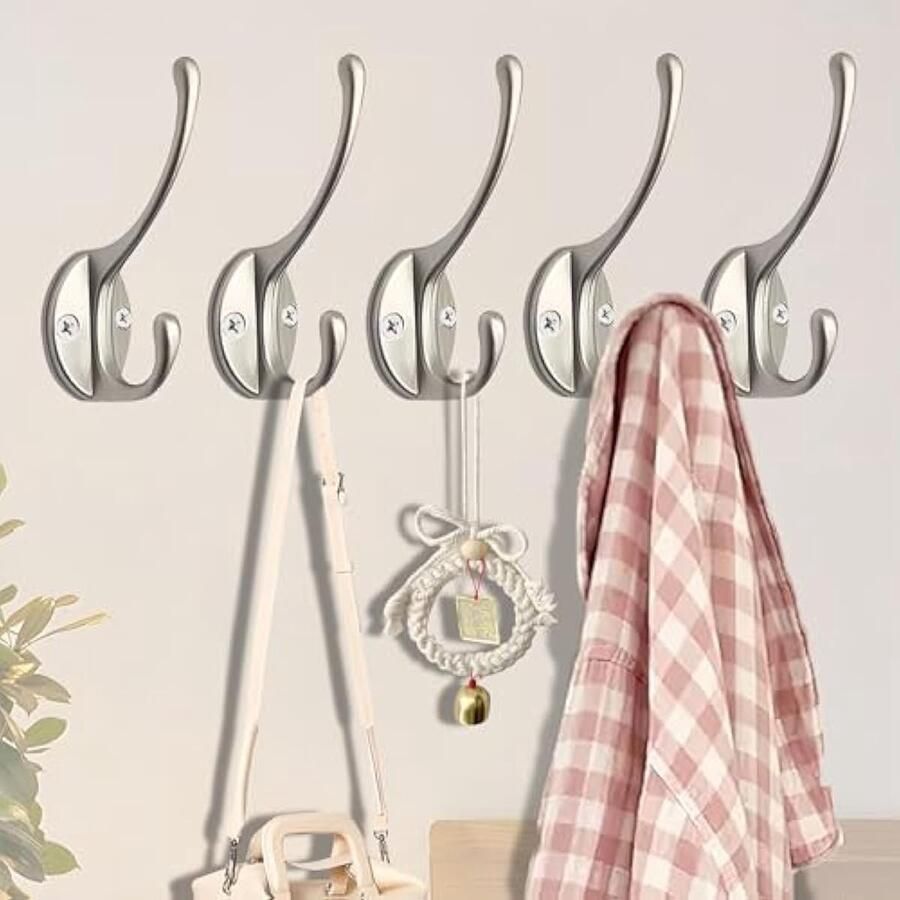 10 stuks kapstokhaken zware metalen kleding anti-roest wandmontage hoedenhaak dubbele prong gewaad jassen handdoek sleutels haken voor slaapkamer entree houten rail met schroeven inbegrepen