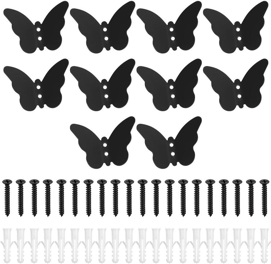 10 stuks. Kapstokhaken zwart kapstokhaken wandhaken zwart creatieve vlinderhaken kapstokhaken voor jassen mantels sjaals handdoeken slaapkamer badkamerdecoratie zwart