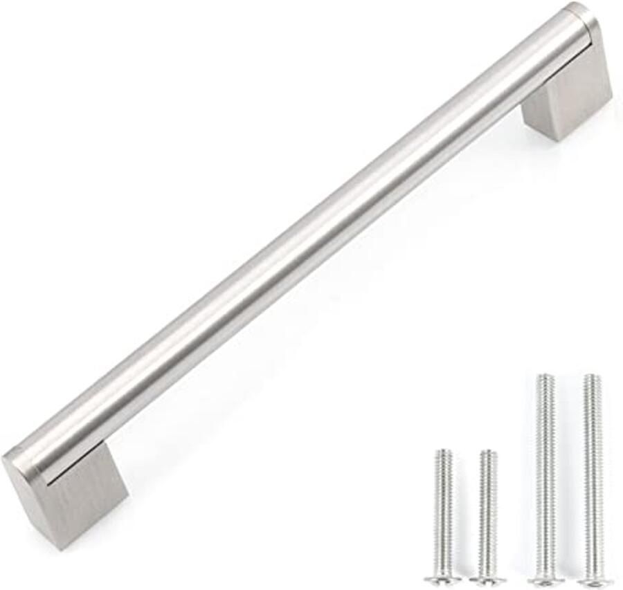 10 Stuks Kastgrepen Roestvrij Staal en Zink Moderne Stanggreep voor Keukenkasten en Laden Incl. Schroeven Gesatineerd Nikkel