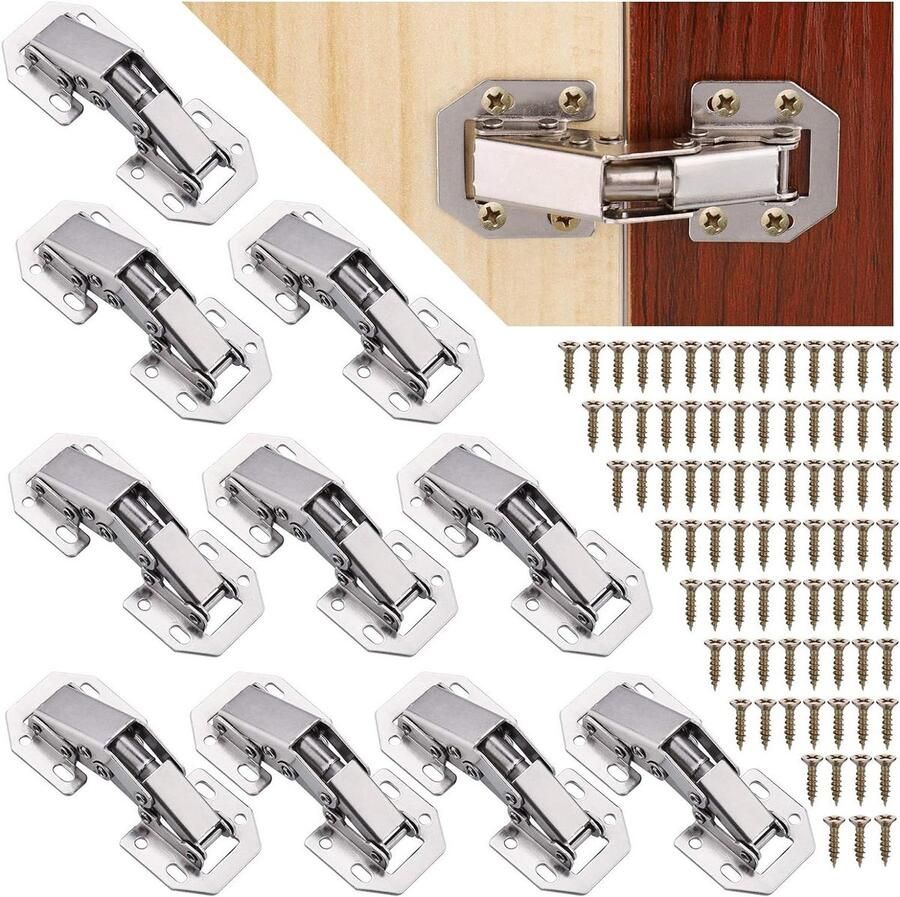 10 Stuks Kastscharnieren met Schroeven Softclose 90 Graden Scharnier voor Keukenkast Kledingdeur Badkamerkast