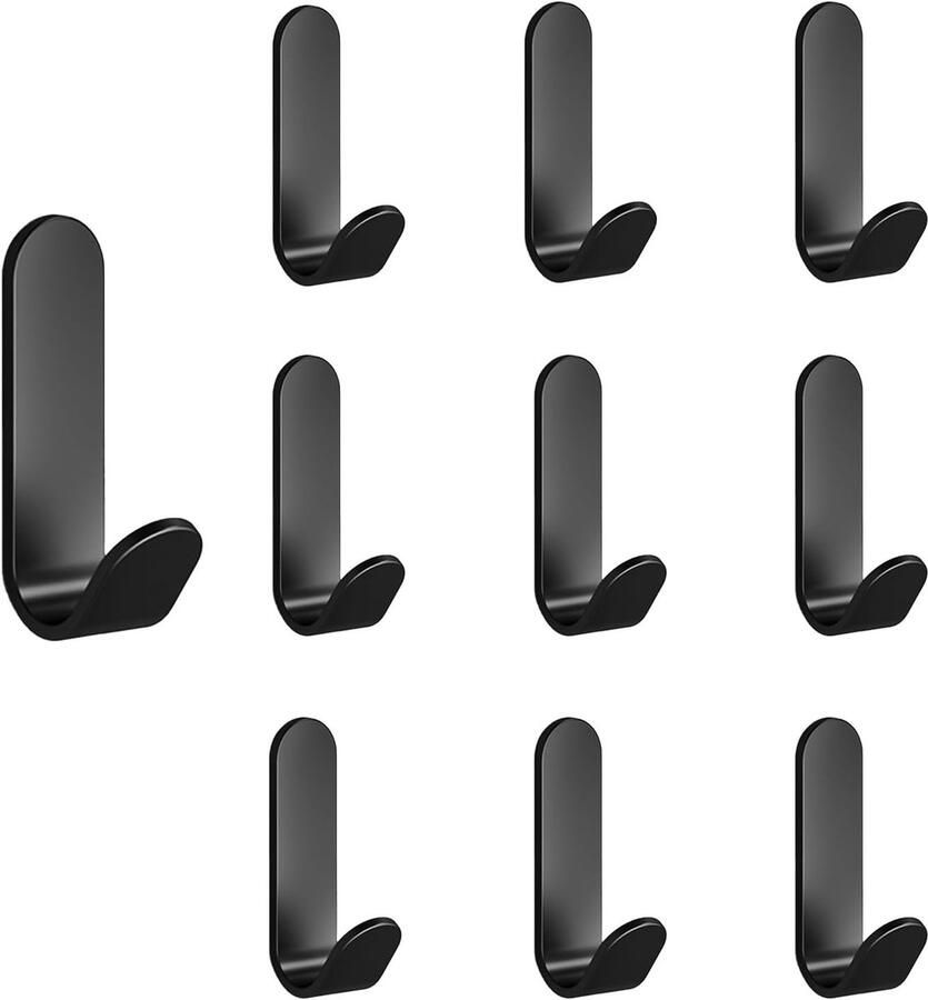10 Stuks Kledinghaken Akoestische Panelen Garderobe Haken Matte Zwart Zelfklevende Haken voor Jassen Kleding Sjaals Handtassen en Meer