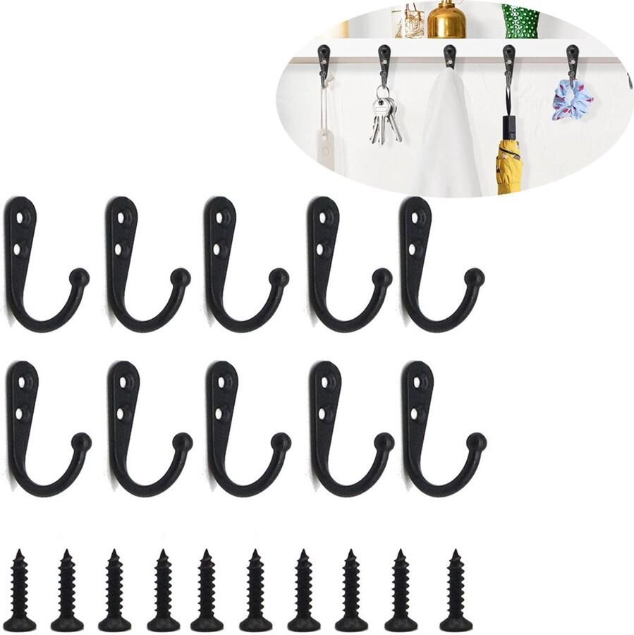 10 stuks kledinghaken haken- dubbele wandhaken retro haken wand Ophanghaken Industrieel-Dubbele Wand Kapstok Badkamer Haak Met schroeven