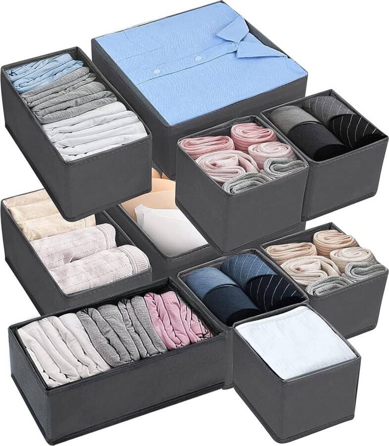 10 stuks kledingkastorganizer lade voor ondergoedorganizer grijze opvouwbare opbergdoos stof opbergdozen kastladescheider voor sokken stropdassen bh's