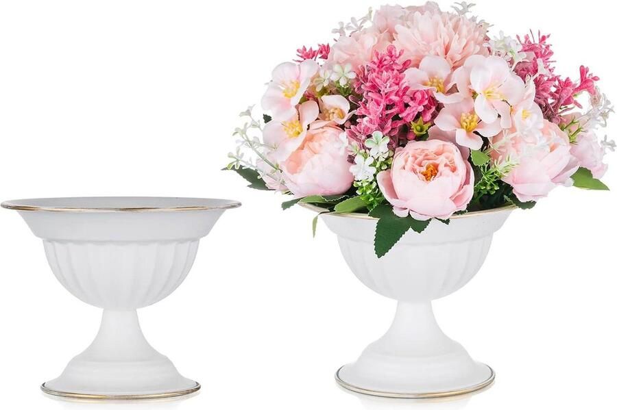 10 Stuks Kleine Metalen Bloem Planter Urn Vaas Pot voor Bruiloft Witte Bloemstukken voor Tafels