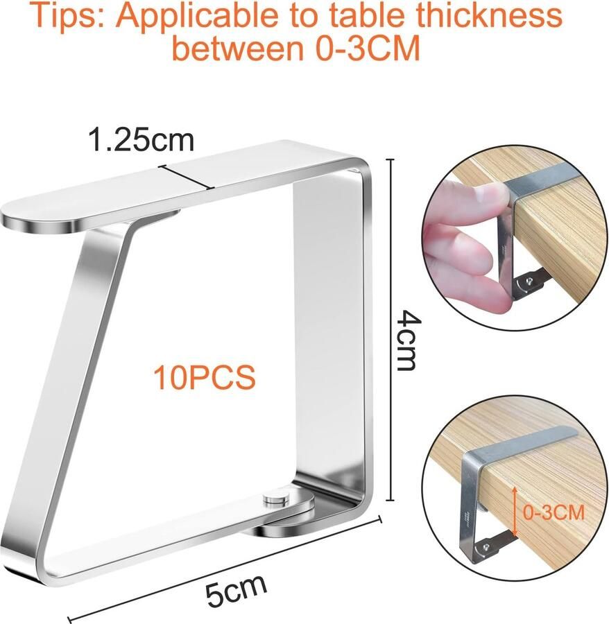 10 stuks kleine tafelkledenklemmen van roestvrij staal flexibele beweegbare tafelkleedklemmen tafelkleedhouder voor 0-3 cm dikte tuintafel restaurant familie eettafel