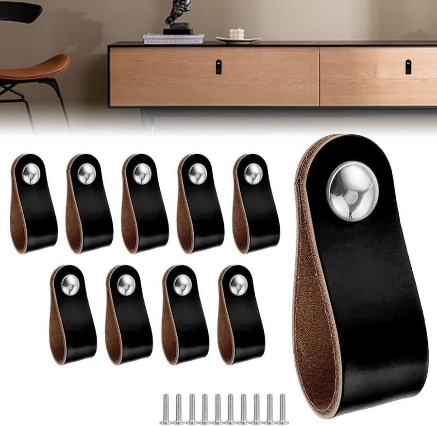 10 stuks Leren handgrepen Handgreep Handgrepen leer Ladegreep Leren meubelgreep Leren handvaten kast Leren lus Meubelgreep Handvaten Kast Leren greepjes Leren deurgreep Leren meubelgreep Zwart