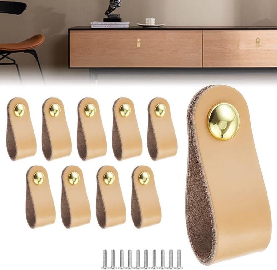 10 stuks Leren handgrepen Leren handvaten kast Leren lus Meubelgreep Handvaten Kast Handgreep Handgrepen leer Ladegreep Leren meubelgreep Leren greepjes Leren deurgreep Leren meubelgreep Beige