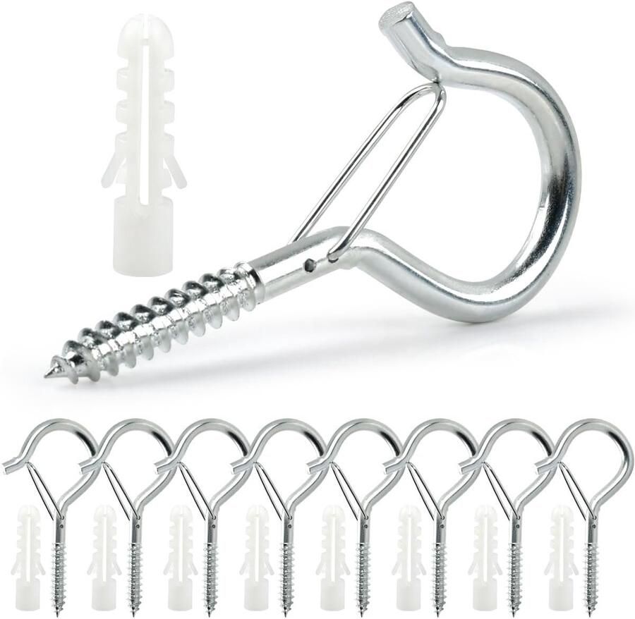 10 stuks M6 schroefhaken met zekering plafondhaken voor zware belasting roestvrijstalen haakschroeven voor hangmatten en lichtkettingen