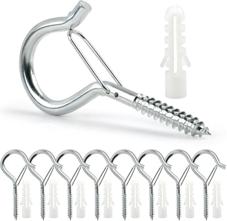 10 stuks M6 schroefhaken met zekering voor plafond bevestiging RVS haken voor zware belasting hangmat hangers lichtkettingen incl. schroeven