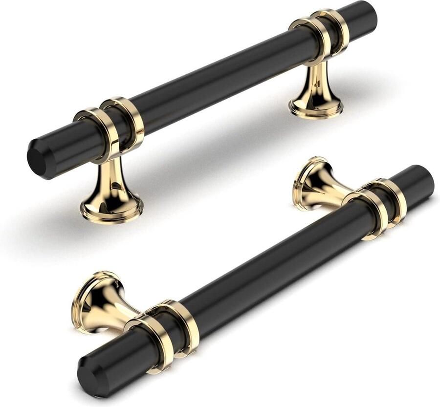10-stuks meubelgrepen 96 mm boorgatafstand goud + zwart deurgreep badkamerdeur cabinet handle black