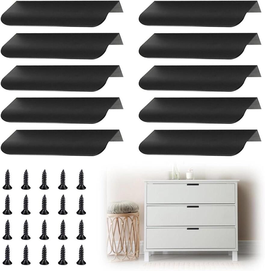 Kastgrepen 10 stuks Gatafstand 64 mm Verborgen greep voor keukenkasten Keukengrepen Ladegrepen Zwart