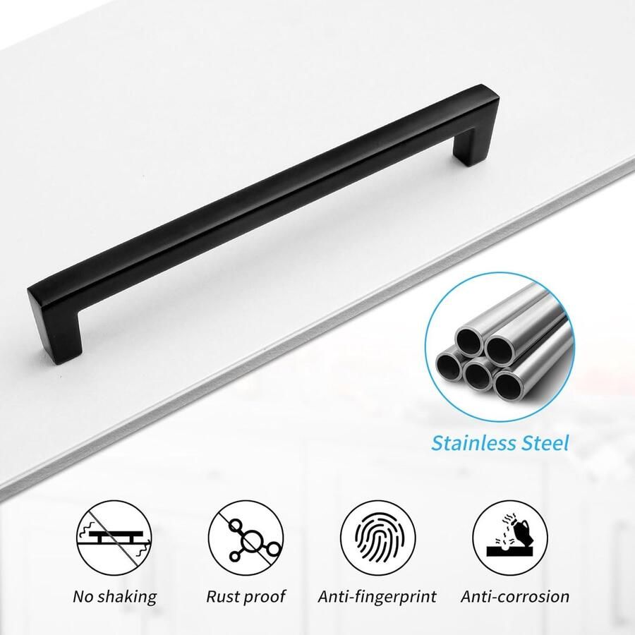 10 stuks meubelgrepen voor keuken afstand 160 mm deurgreep voor keuken meubels zwart met 4 zelfklevende handgrepen handgreep van roestvrij staal handgrepen voor kasten ladegrepen